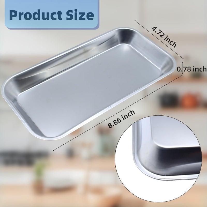 YGbridge Stainless Steel Medical Instrument Trays, 3 Pack Metal Tray Medical Tray Dental Procedure Tray, Small Flat Trays for Dental, Surgical, Lab Tools, Tattoo, Nail Tools (3 Pack- 8.6" * 4.4" * 0.8") - Image 2